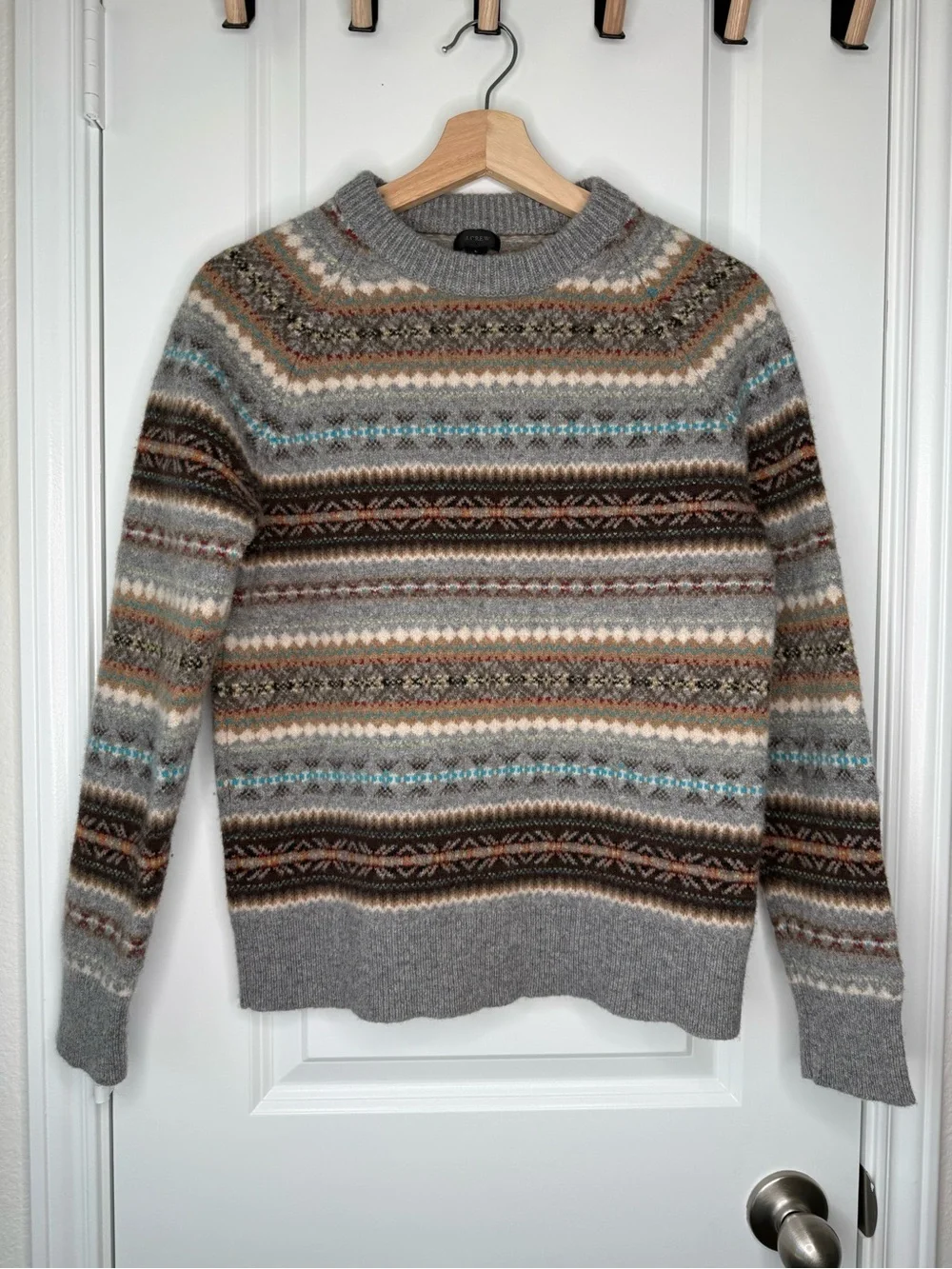 J. Crew Men's L 100% Lamb Wool Sweater Classic Unique Pattern Fitted Winter Fall